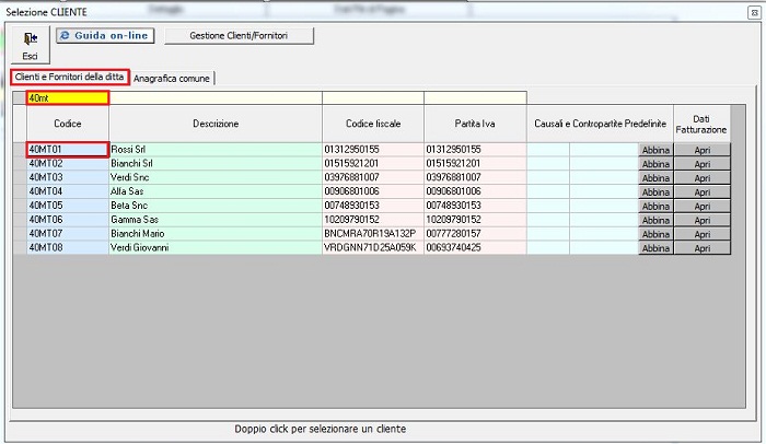 Gestione Elenco Clienti/Fornitori